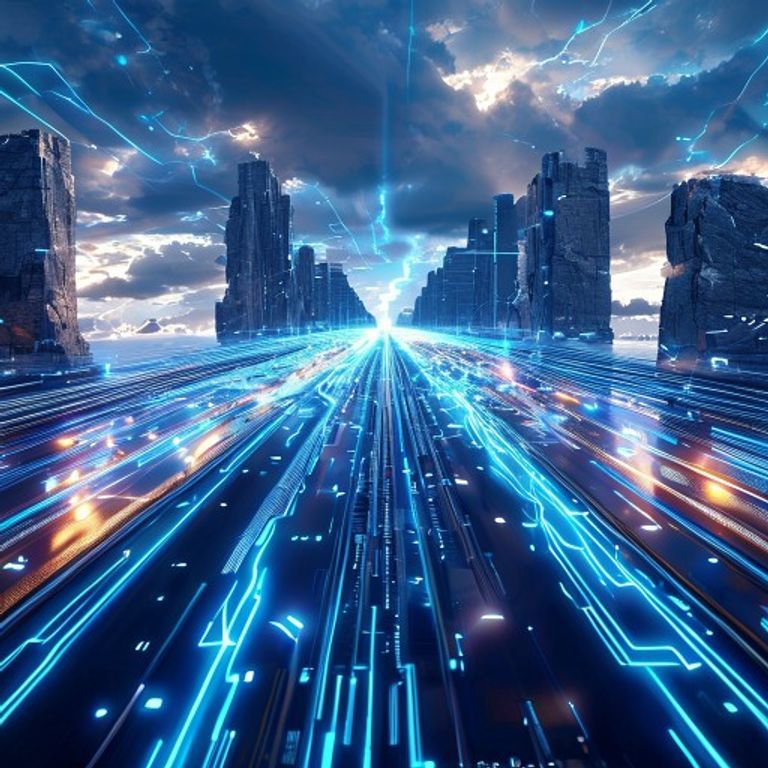 Futuristic glowing digital highway representing high-speed AI cloud infrastructure bypassing legacy systems.
