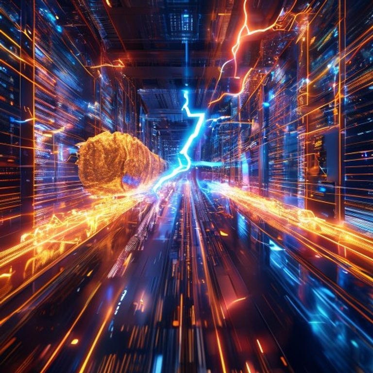 A futuristic visualization of high-speed AI-native cloud infrastructure with glowing data streams.