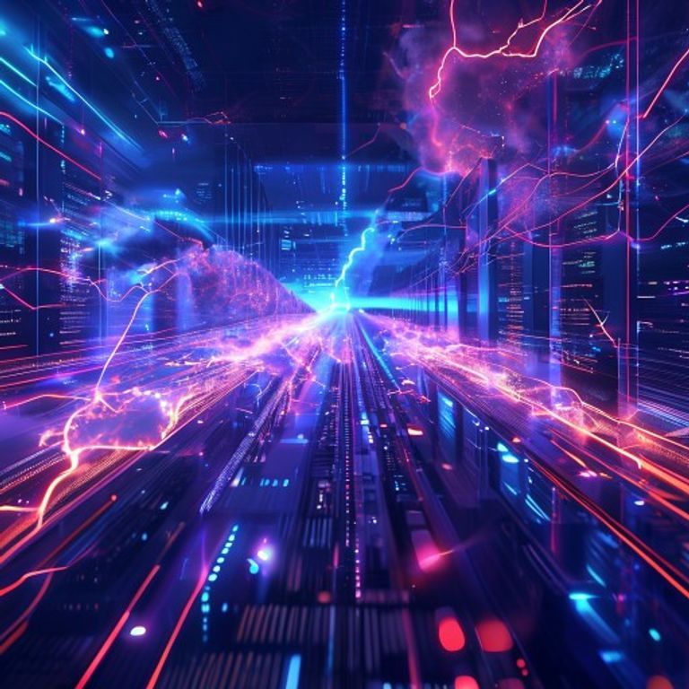 Futuristic high-speed data streams and neural networks representing fast AI cloud infrastructure.