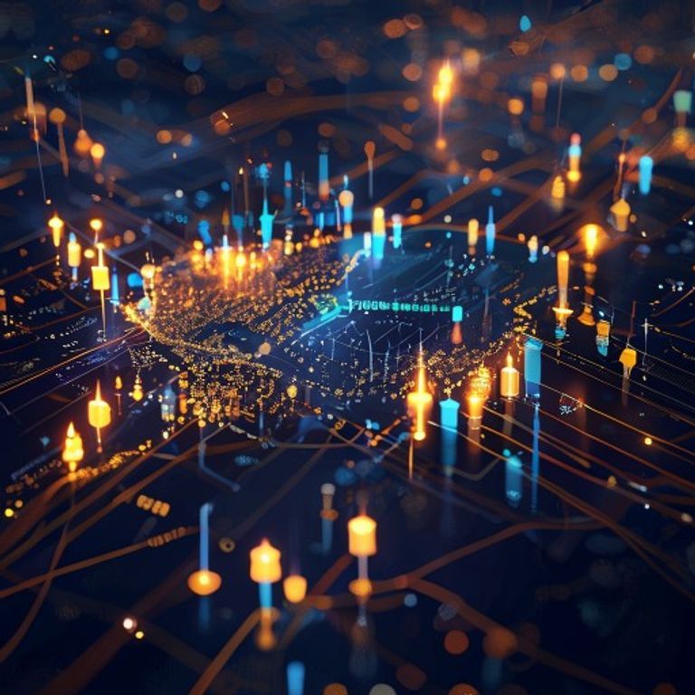 A digital semiconductor wafer integrated with geopolitical map elements and financial market charts.